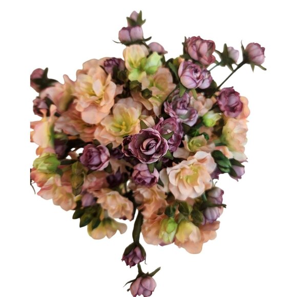 Purple Lavender Rose & Pink Geranium Faux 20-Stem Hand-Tied Bouquet - Picture 3 of 10